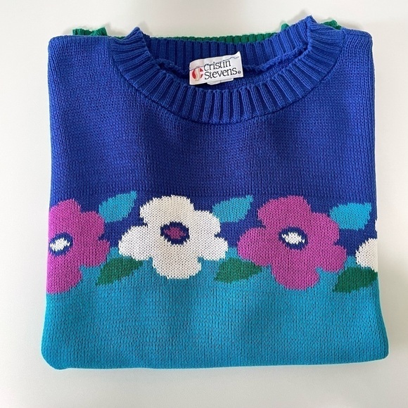 Vintage Cristin Stevens 80’s 90’s Floral Knit Short Sleeve Sweater Top - Picture 13 of 14